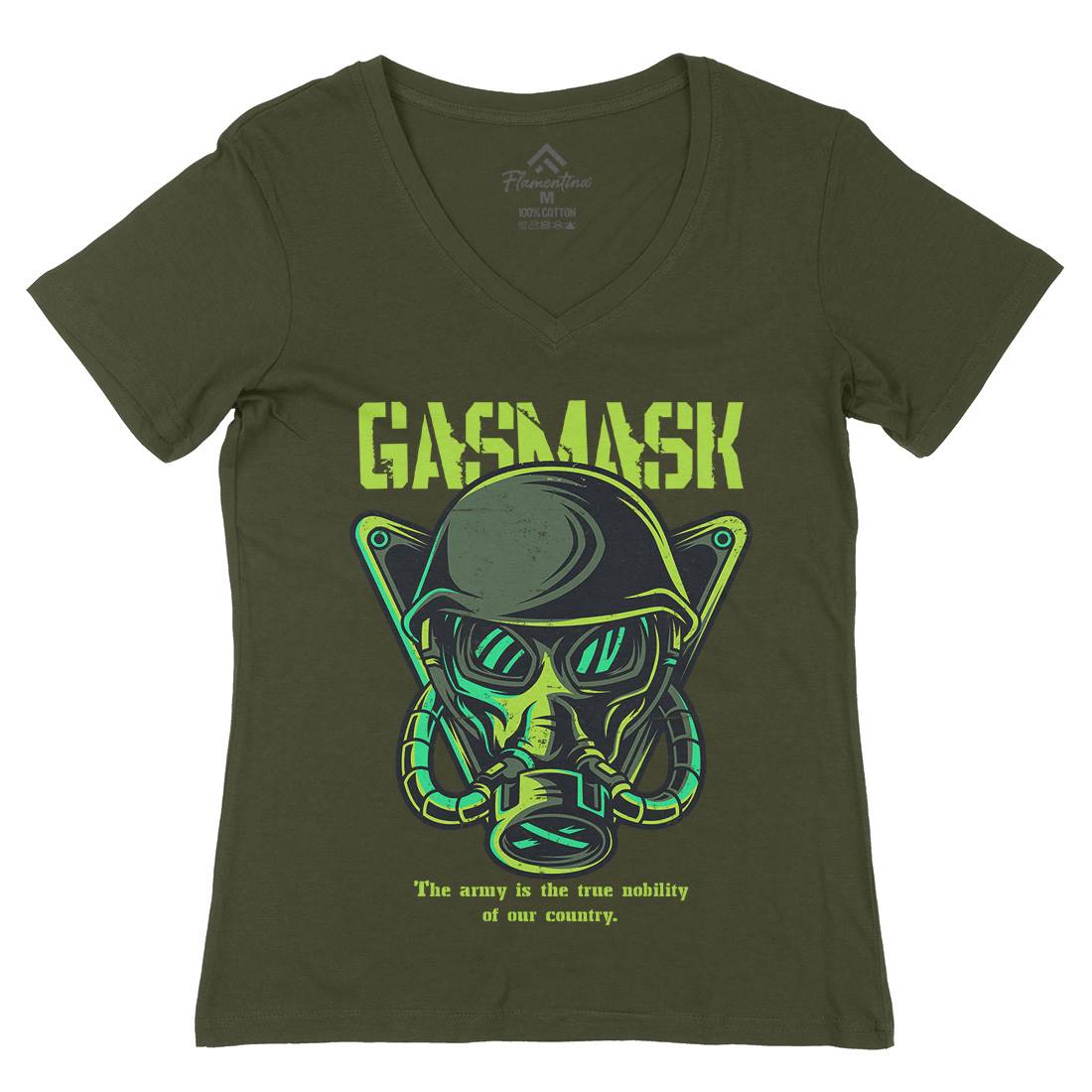 Mask Womens Organic V-Neck T-Shirt Army D791