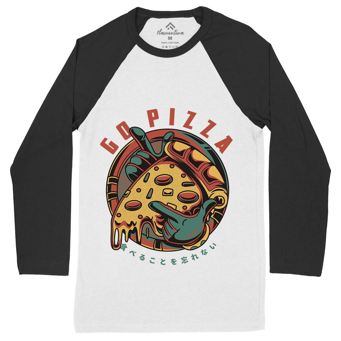 Go Pizza Mens Long Sleeve Baseball T-Shirt Food D795