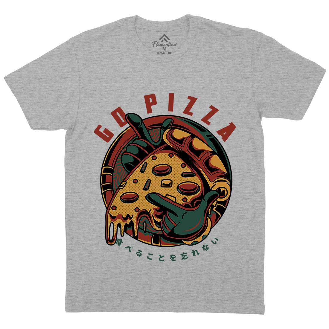 Go Pizza Mens Organic Crew Neck T-Shirt Food D795