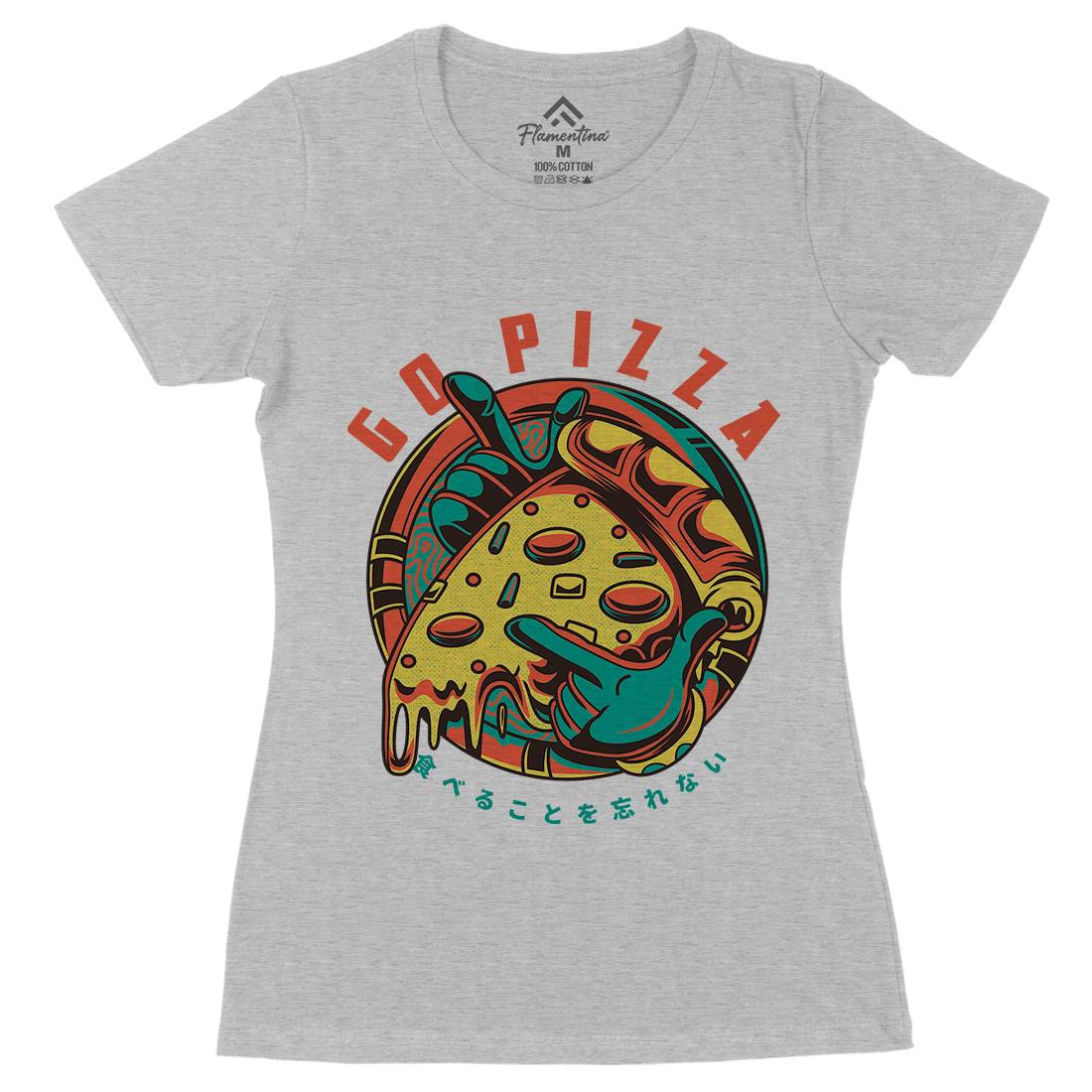 Go Pizza Womens Organic Crew Neck T-Shirt Food D795