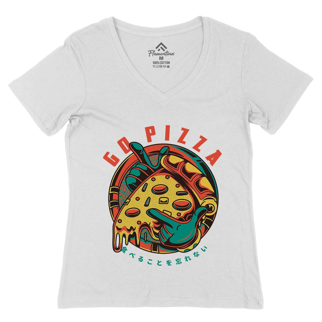 Go Pizza Womens Organic V-Neck T-Shirt Food D795