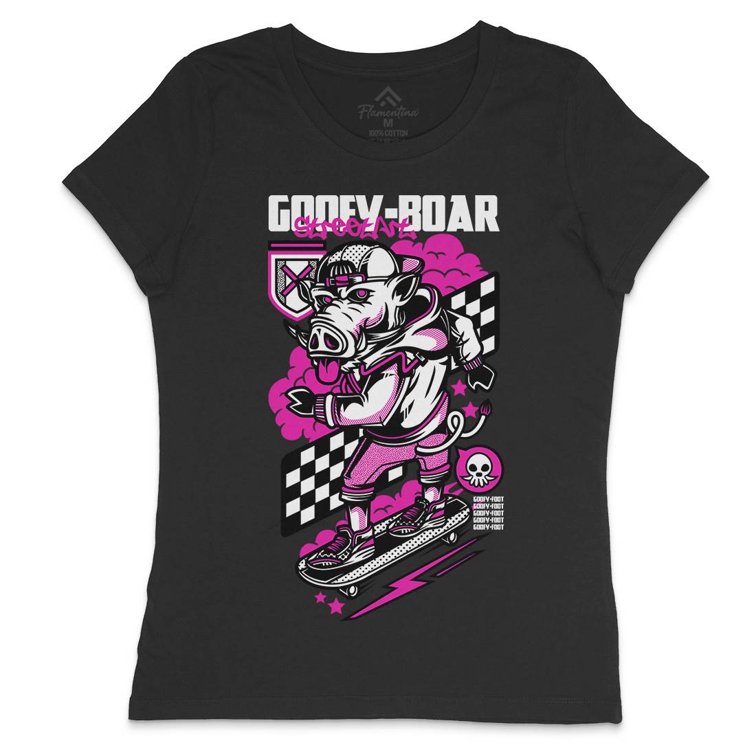 Goofy Boar Womens Crew Neck T-Shirt Skate D797