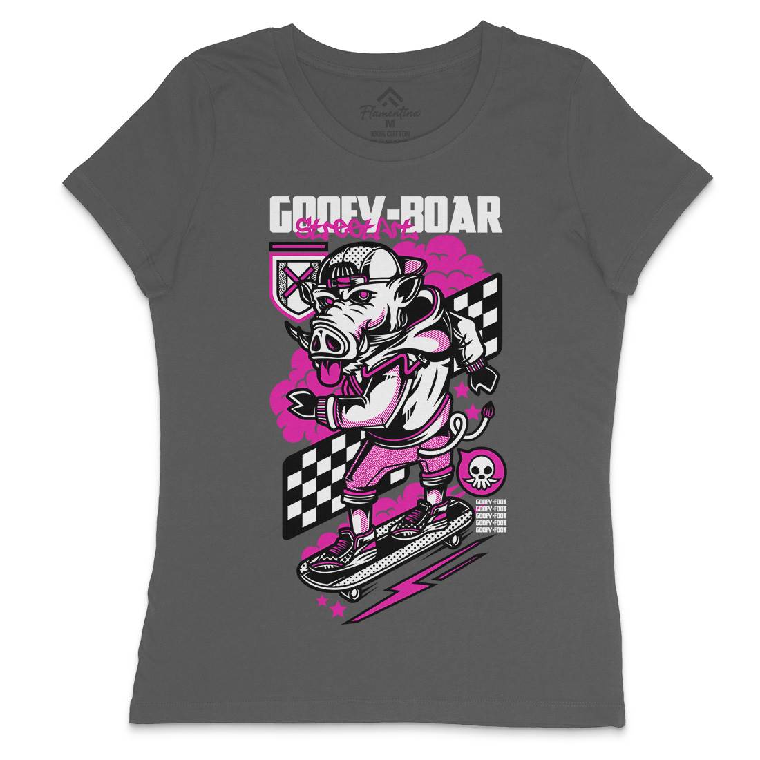 Goofy Boar Womens Crew Neck T-Shirt Skate D797