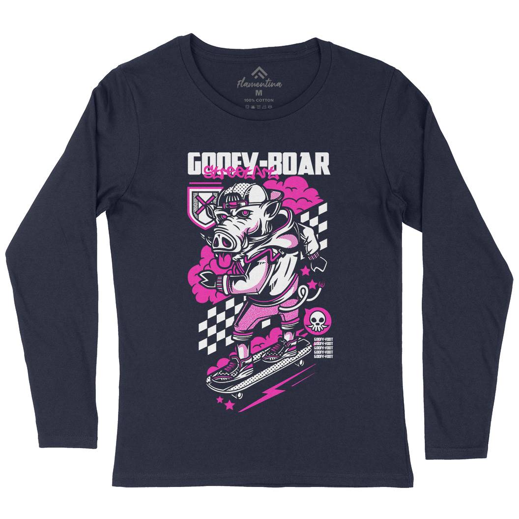 Goofy Boar Womens Long Sleeve T-Shirt Skate D797