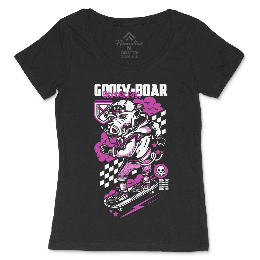 Goofy Boar Womens Scoop Neck T-Shirt Skate D797