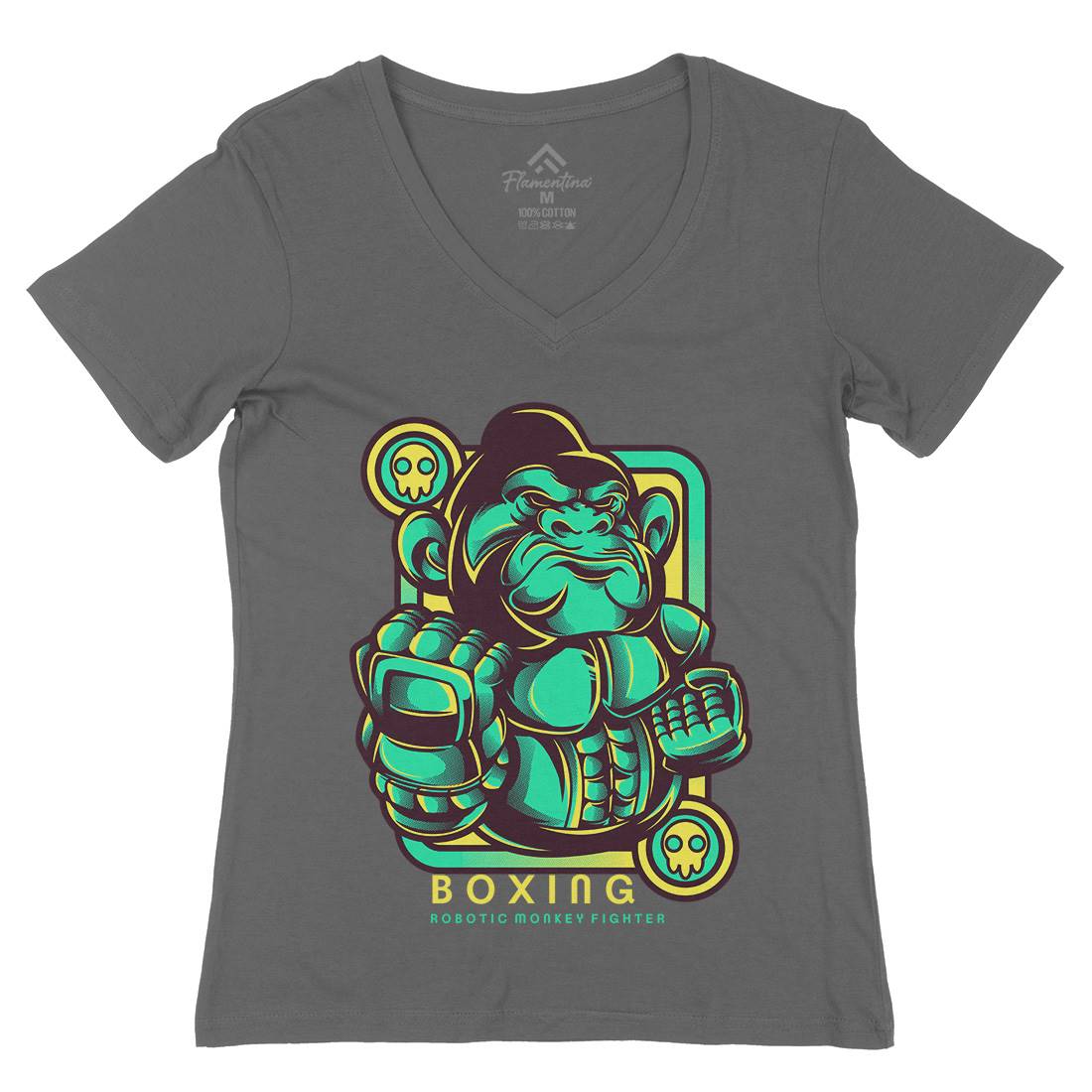 Gorilla Boxing Womens Organic V-Neck T-Shirt Sport D798