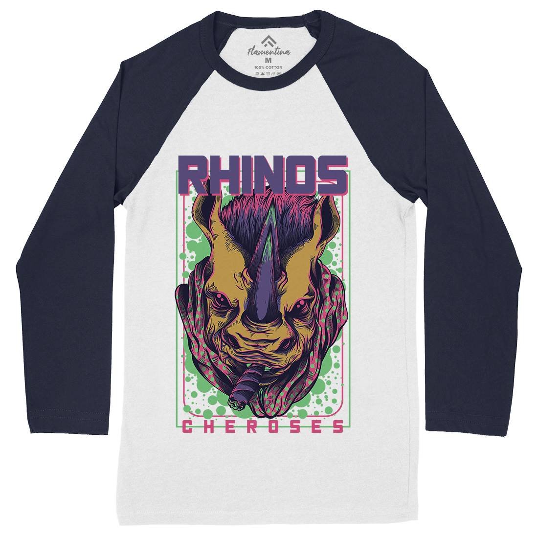 Rhinos Mens Long Sleeve Baseball T-Shirt Animals D800