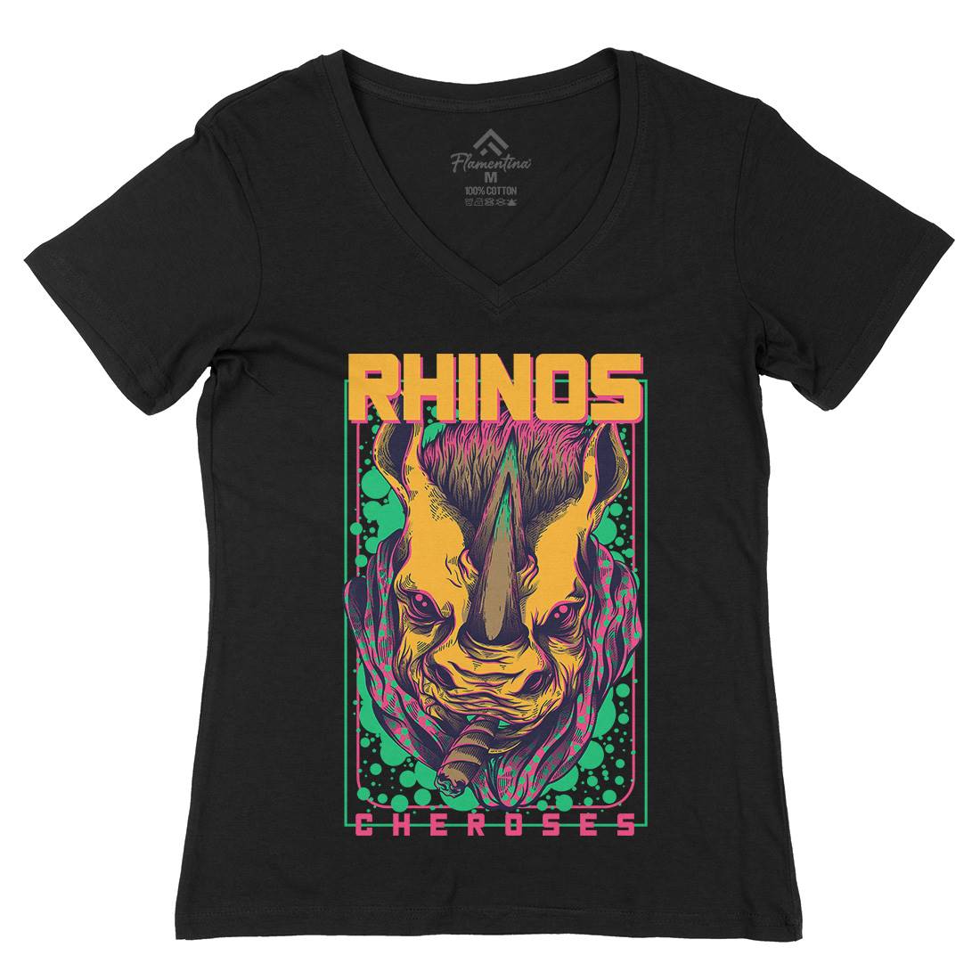 Rhinos Womens Organic V-Neck T-Shirt Animals D800