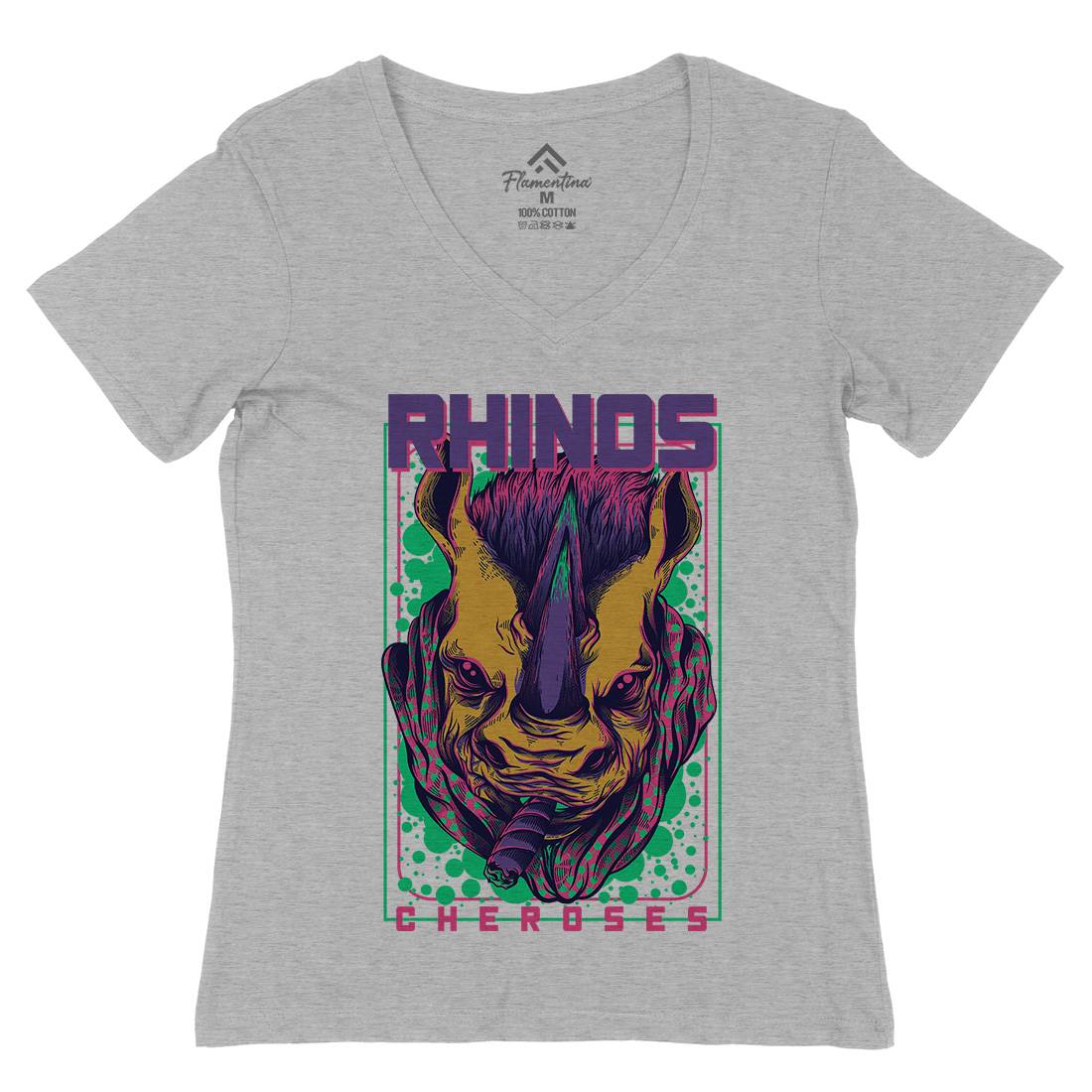 Rhinos Womens Organic V-Neck T-Shirt Animals D800