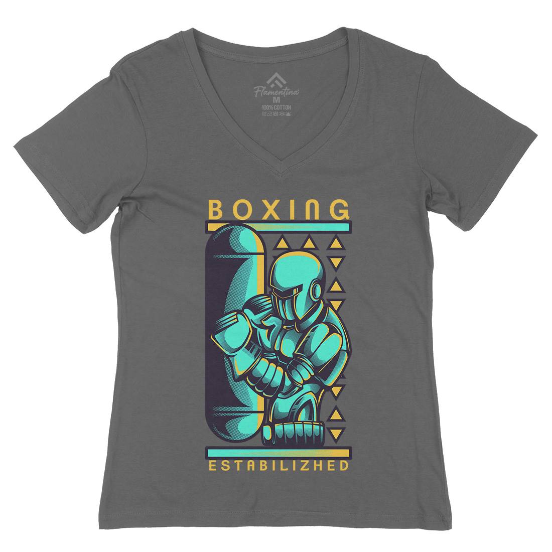 Robo Boxing Womens Organic V-Neck T-Shirt Space D801