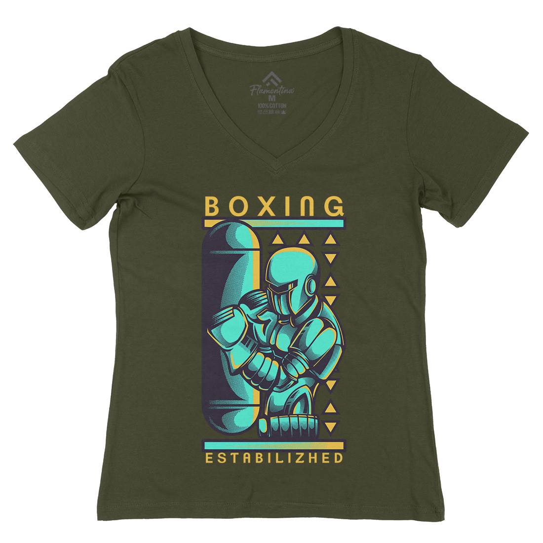 Robo Boxing Womens Organic V-Neck T-Shirt Space D801