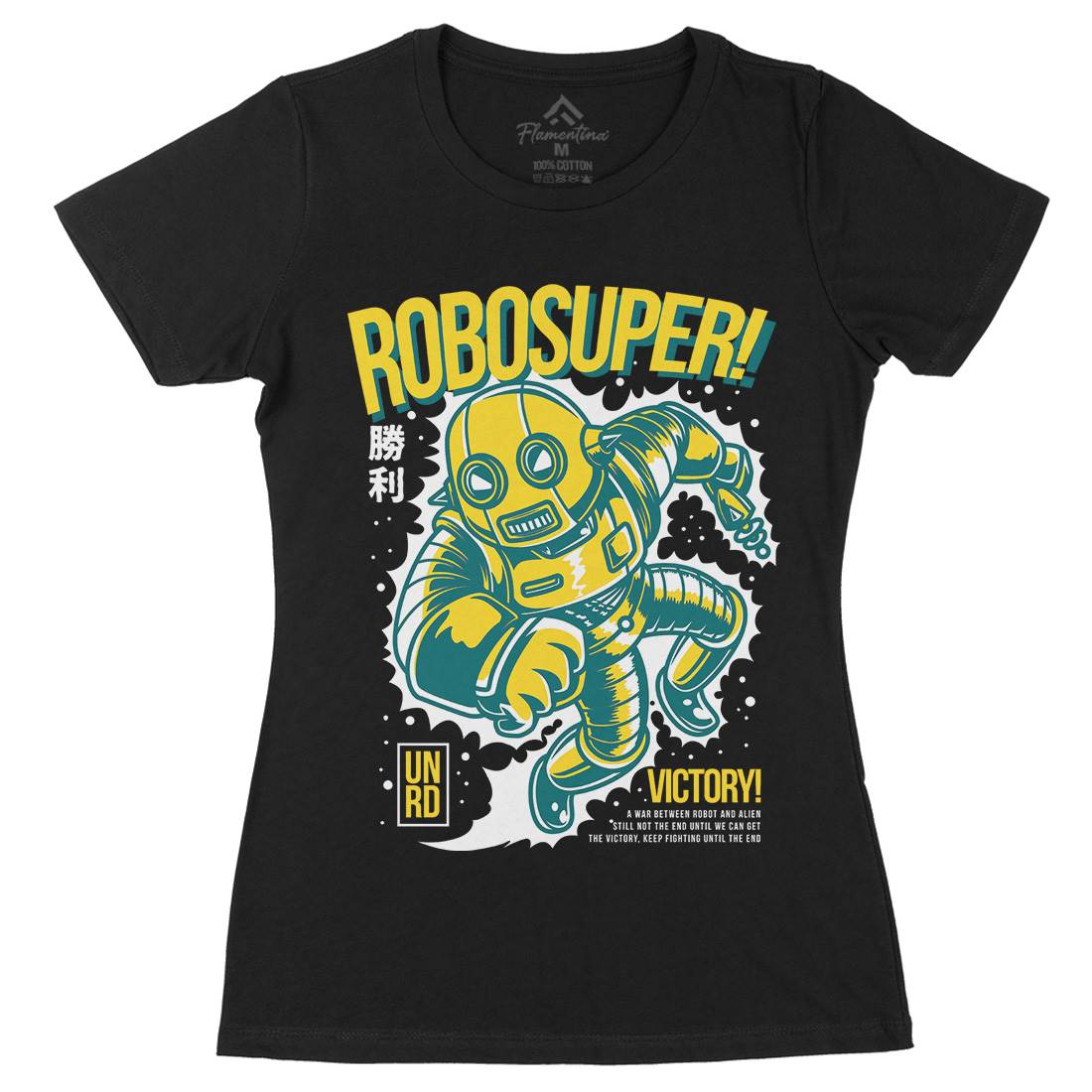 Super Robot Womens Organic Crew Neck T-Shirt Space D802