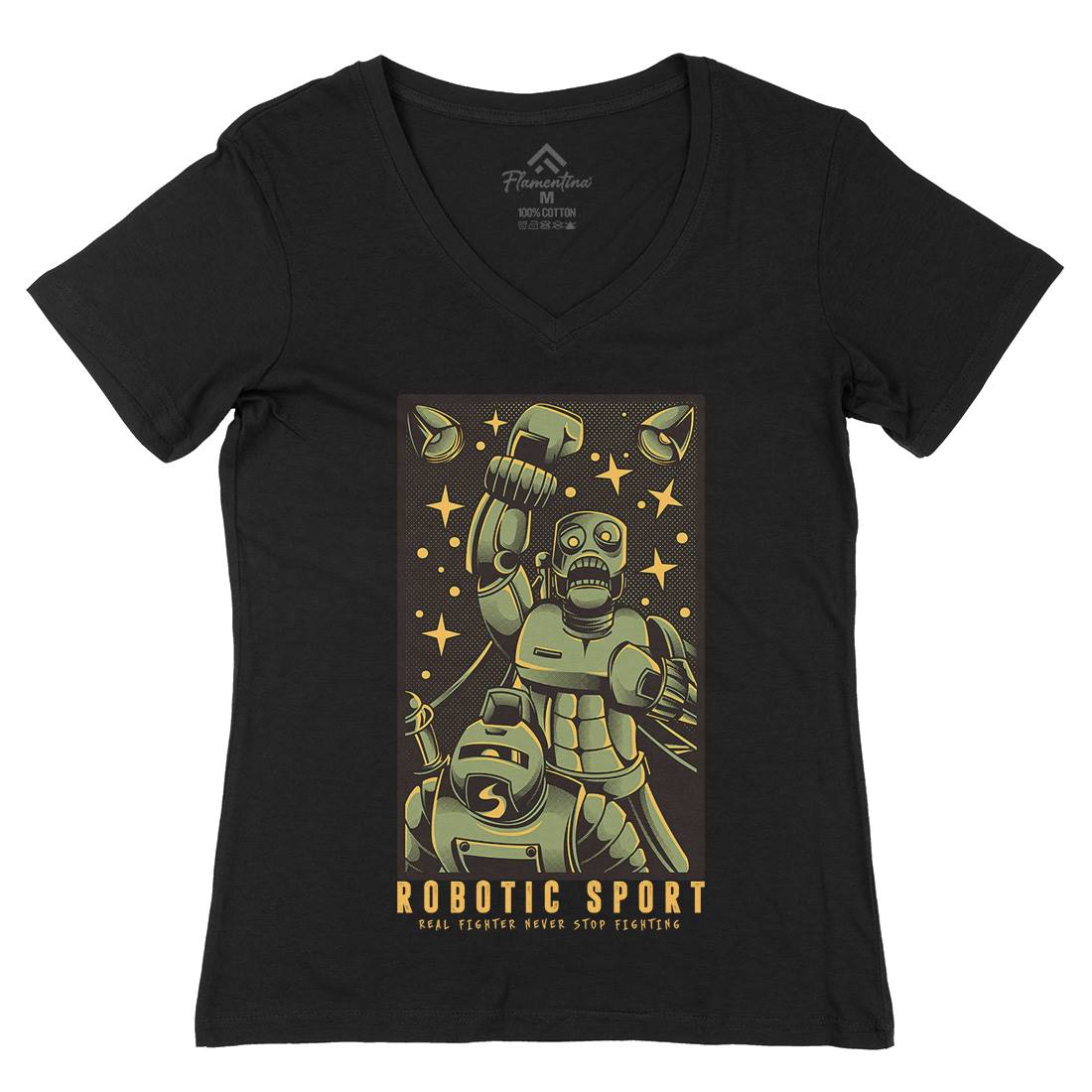 Robotic Fight Womens Organic V-Neck T-Shirt Space D803