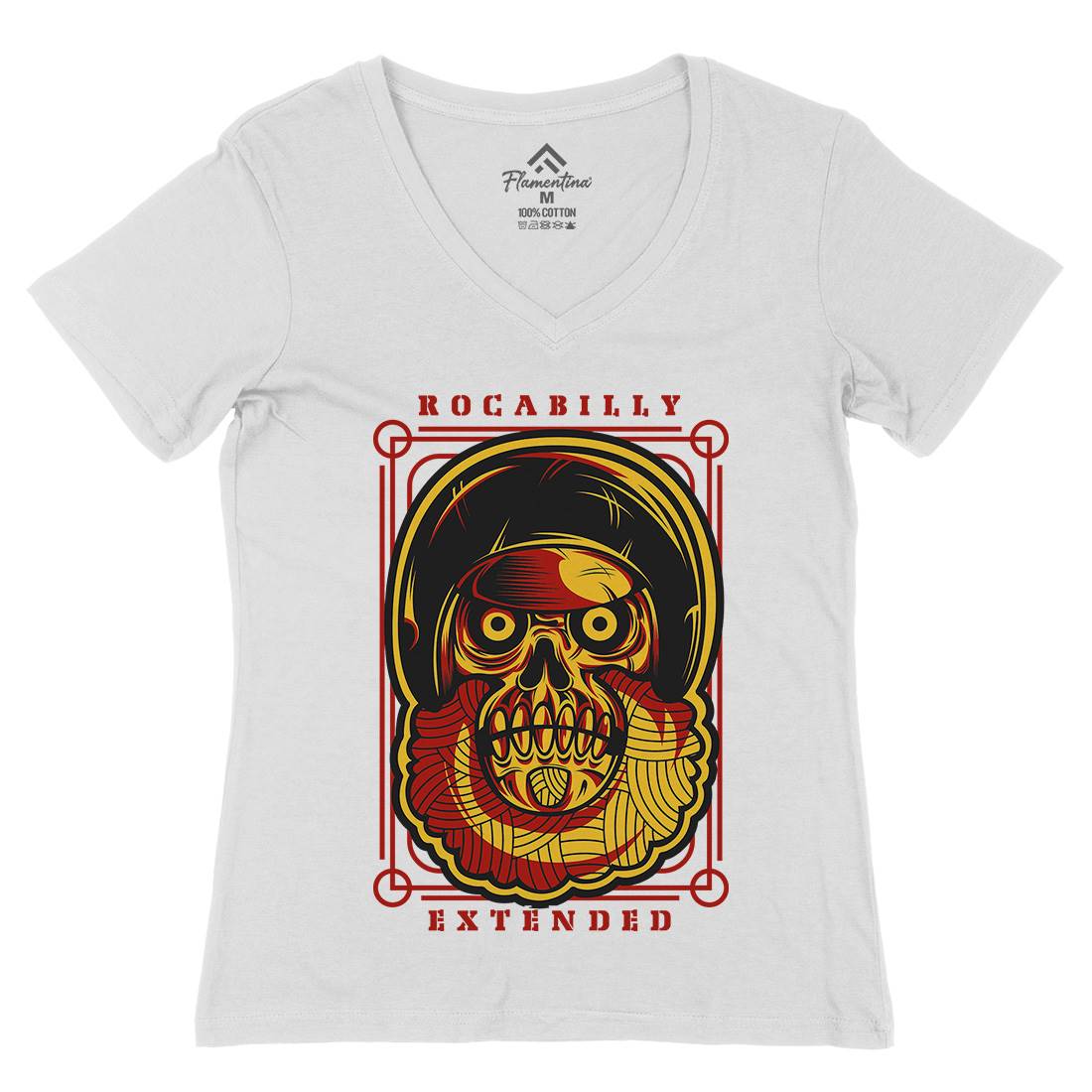 Rockabilly Womens Organic V-Neck T-Shirt Music D804
