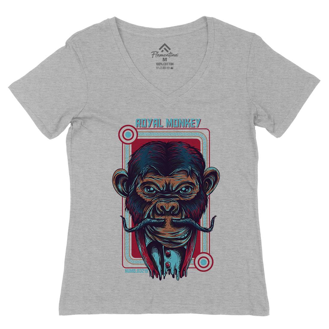 Royal Monkey Womens Organic V-Neck T-Shirt Animals D806