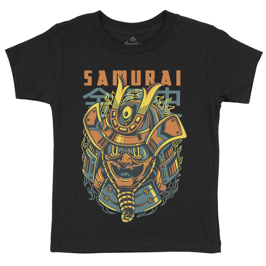 Samurai Mask Kids Crew Neck T-Shirt Asian D807