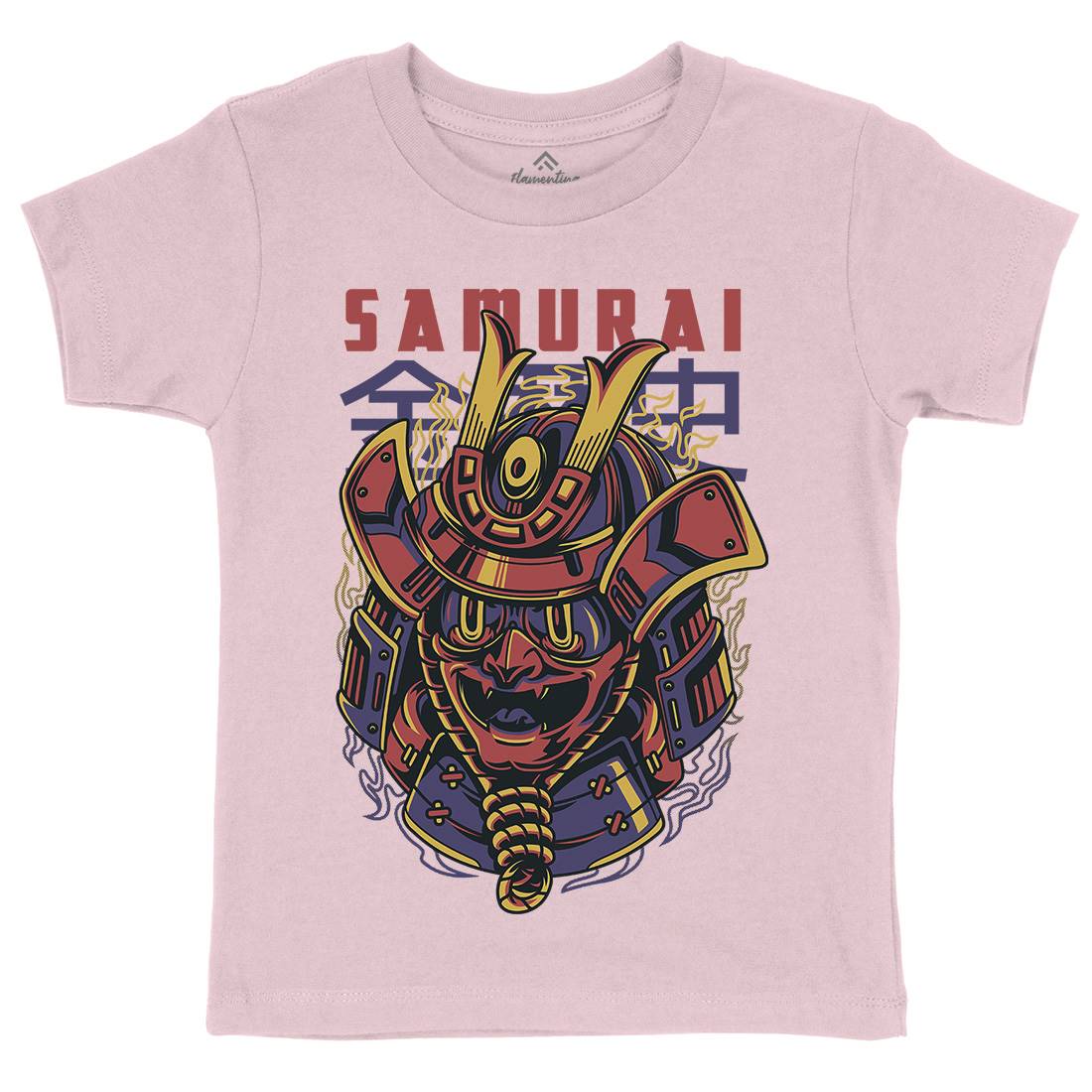 Samurai Mask Kids Crew Neck T-Shirt Asian D807