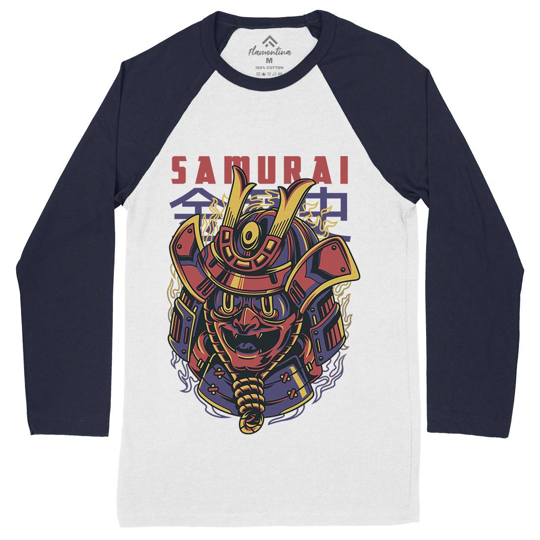 Samurai Mask Mens Long Sleeve Baseball T-Shirt Asian D807