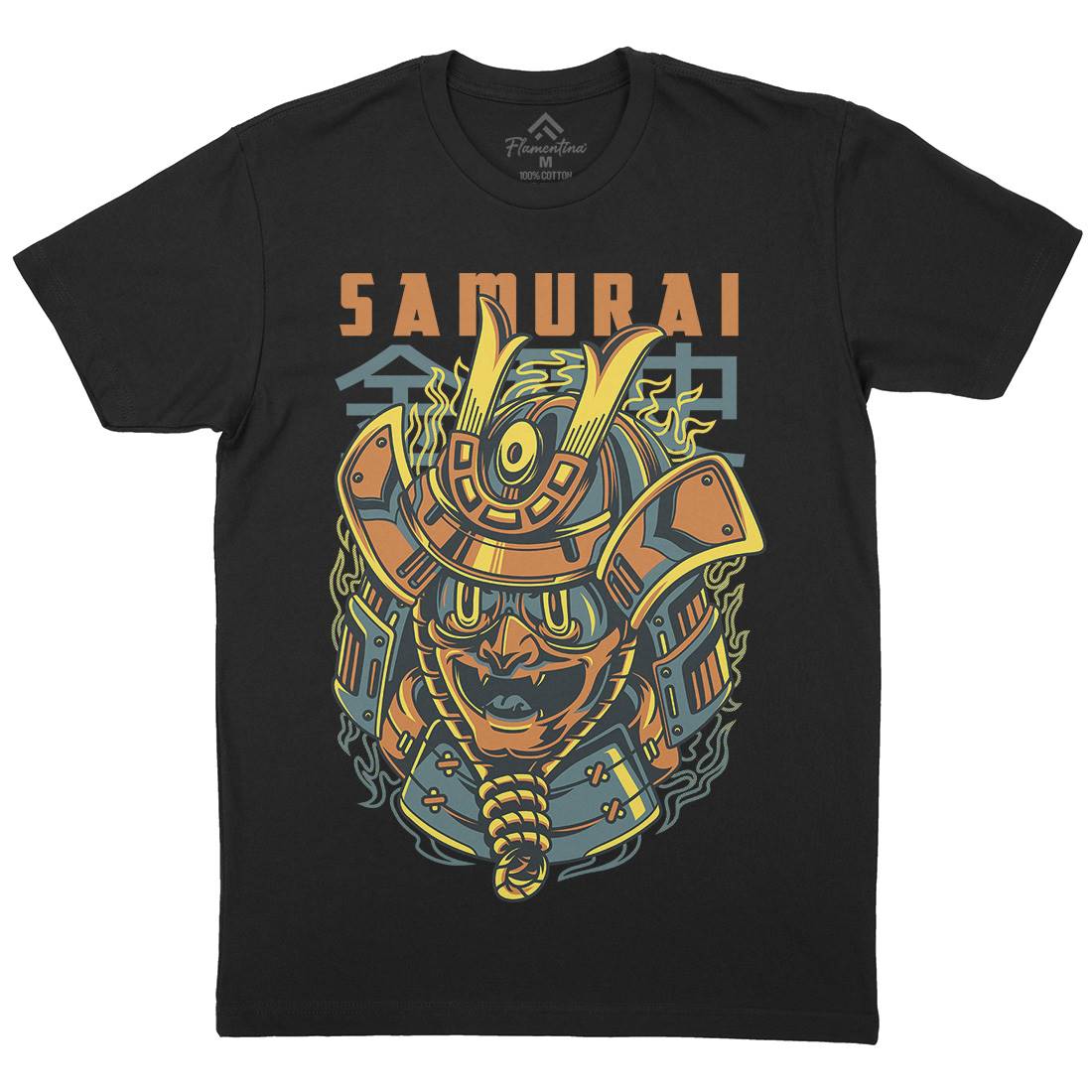 Samurai Mask Mens Organic Crew Neck T-Shirt Asian D807