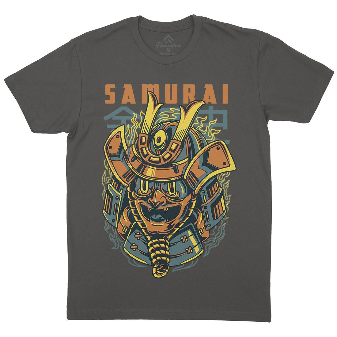 Samurai Mask Mens Crew Neck T-Shirt Asian D807