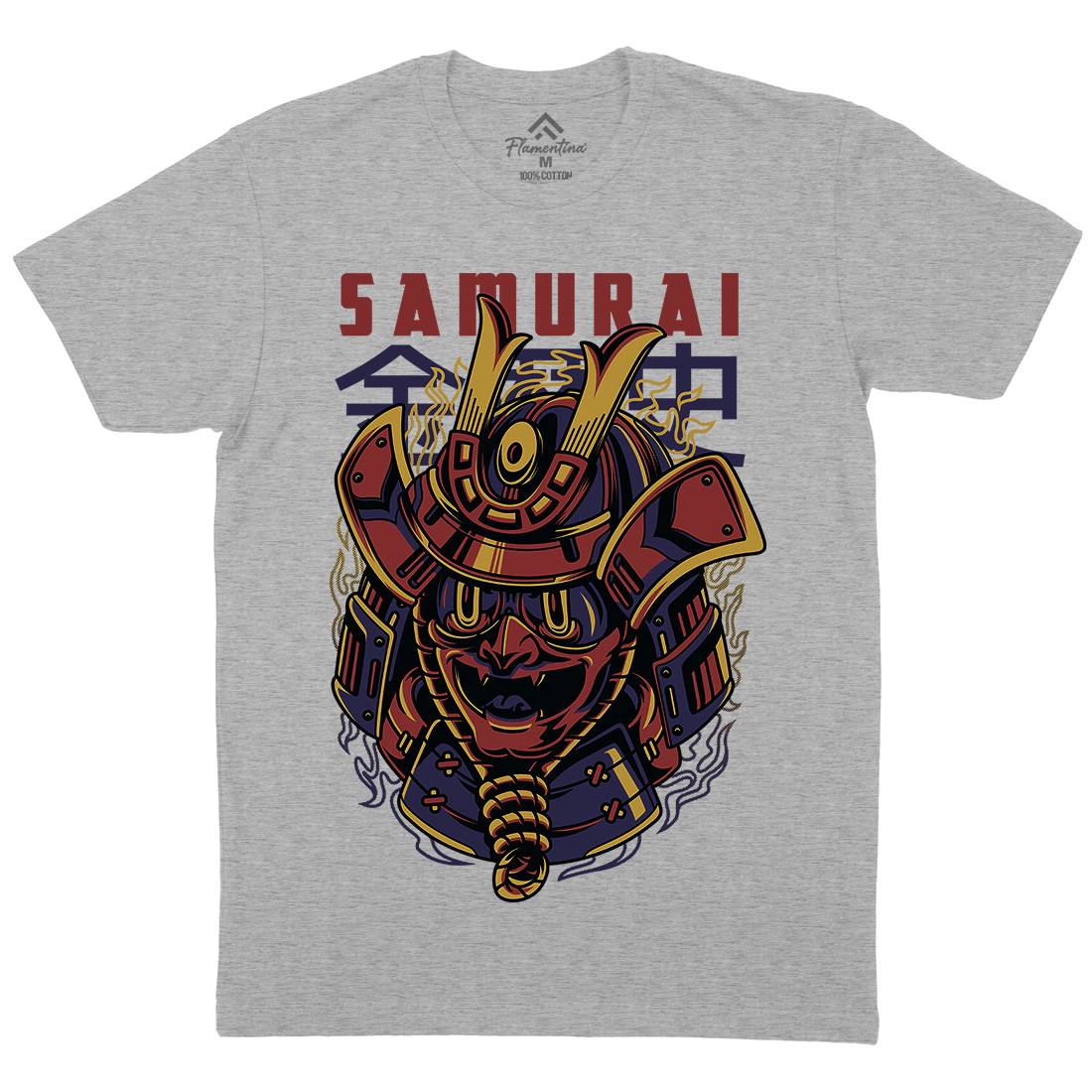 Samurai Mask Mens Crew Neck T-Shirt Asian D807