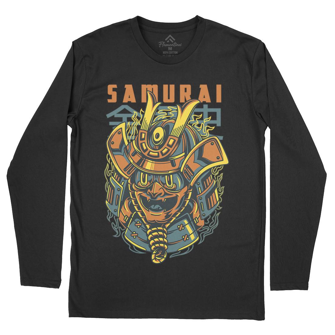 Samurai Mask Mens Long Sleeve T-Shirt Asian D807
