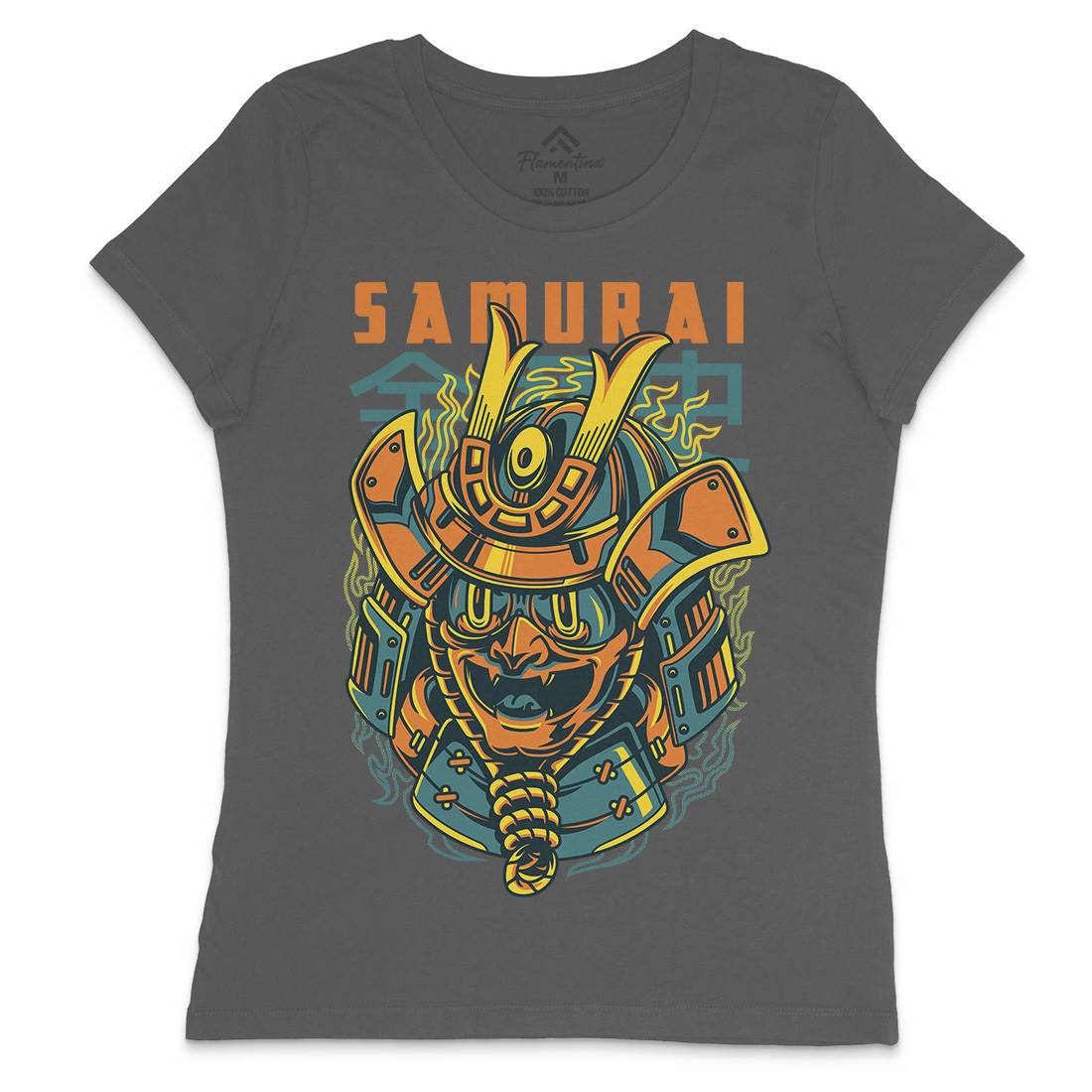 Samurai Mask Womens Crew Neck T-Shirt Asian D807