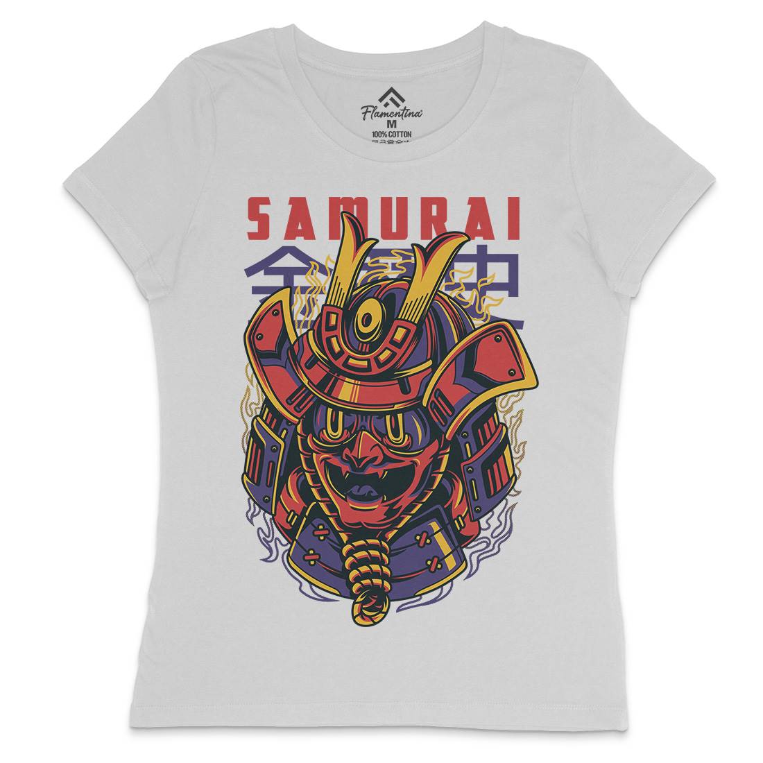 Samurai Mask Womens Crew Neck T-Shirt Asian D807