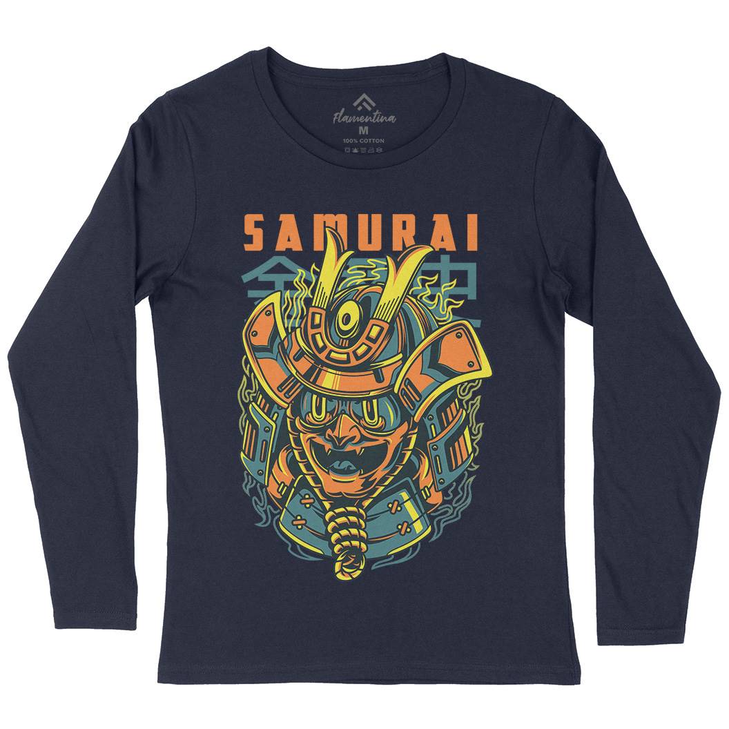 Samurai Mask Womens Long Sleeve T-Shirt Asian D807