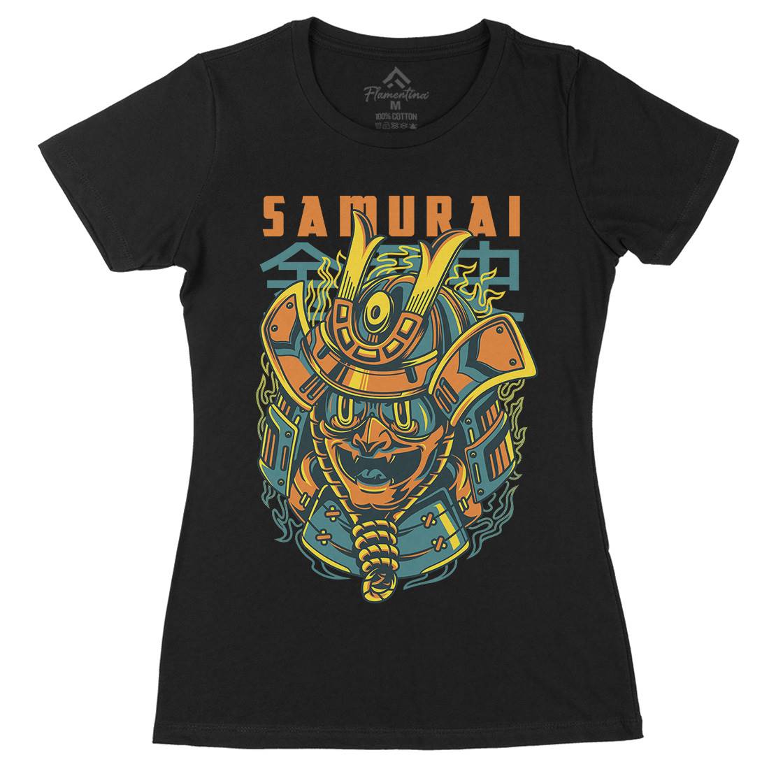 Samurai Mask Womens Organic Crew Neck T-Shirt Asian D807