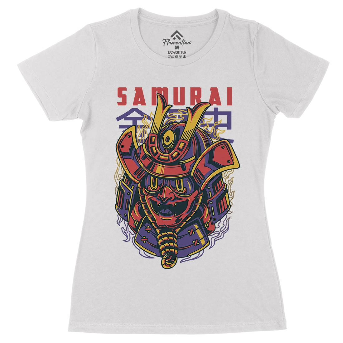 Samurai Mask Womens Organic Crew Neck T-Shirt Asian D807