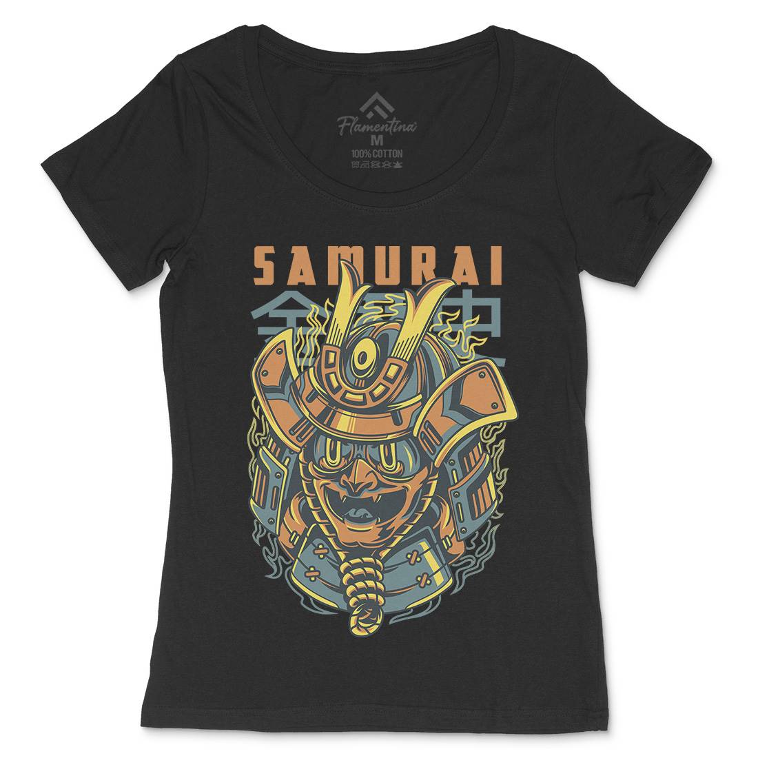 Samurai Mask Womens Scoop Neck T-Shirt Asian D807