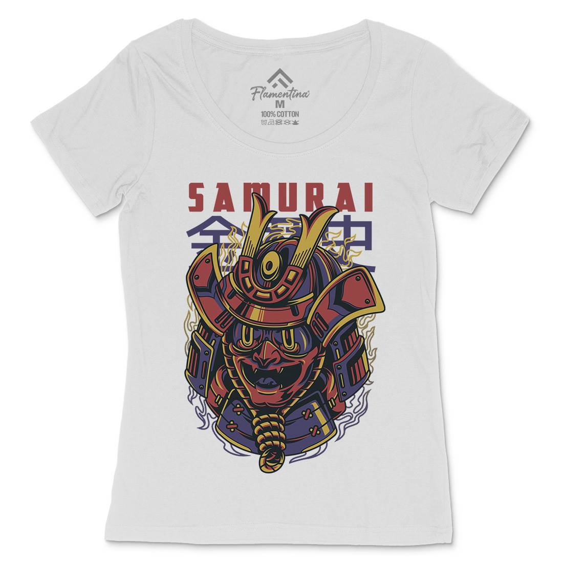 Samurai Mask Womens Scoop Neck T-Shirt Asian D807