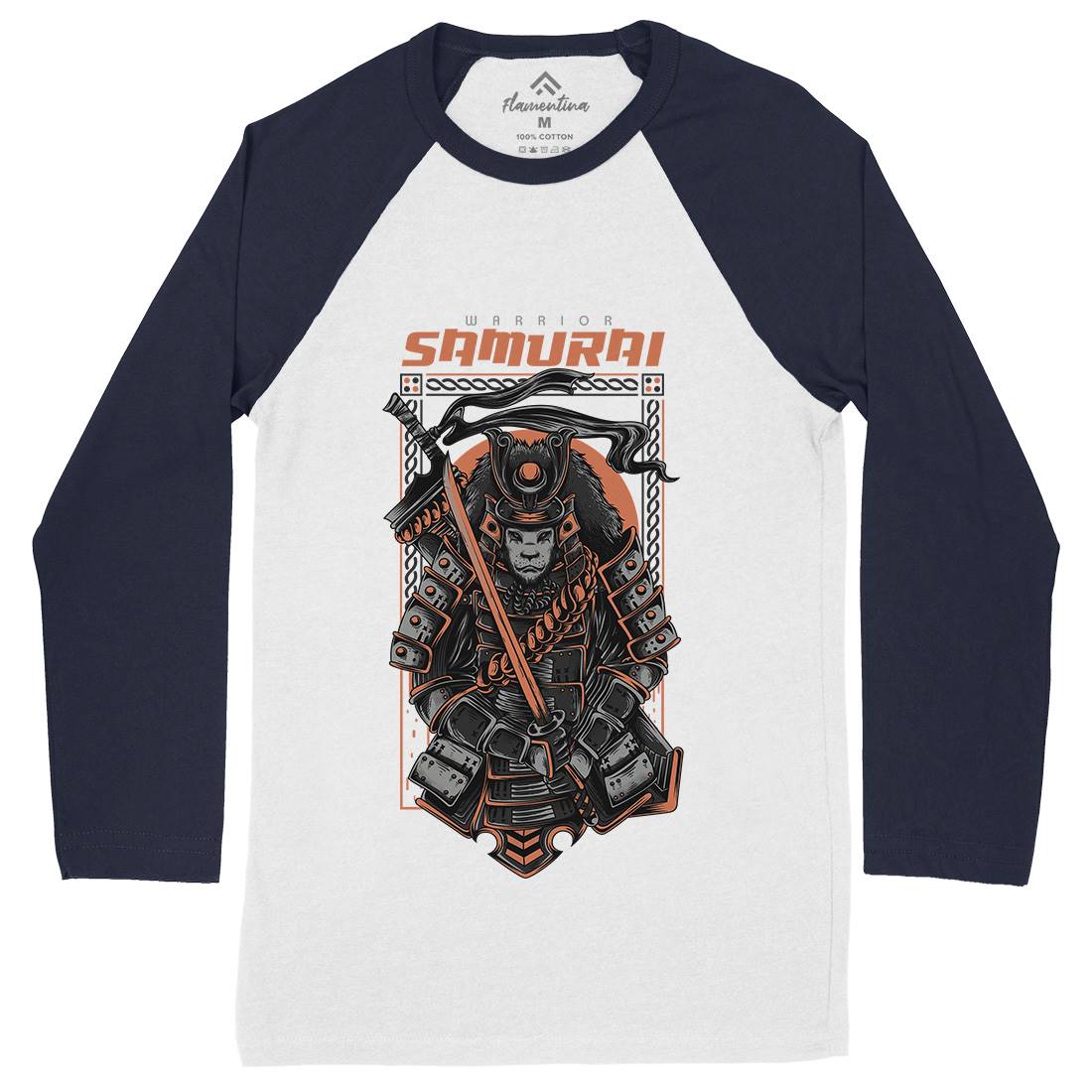 Samurai Mens Long Sleeve Baseball T-Shirt Warriors D808