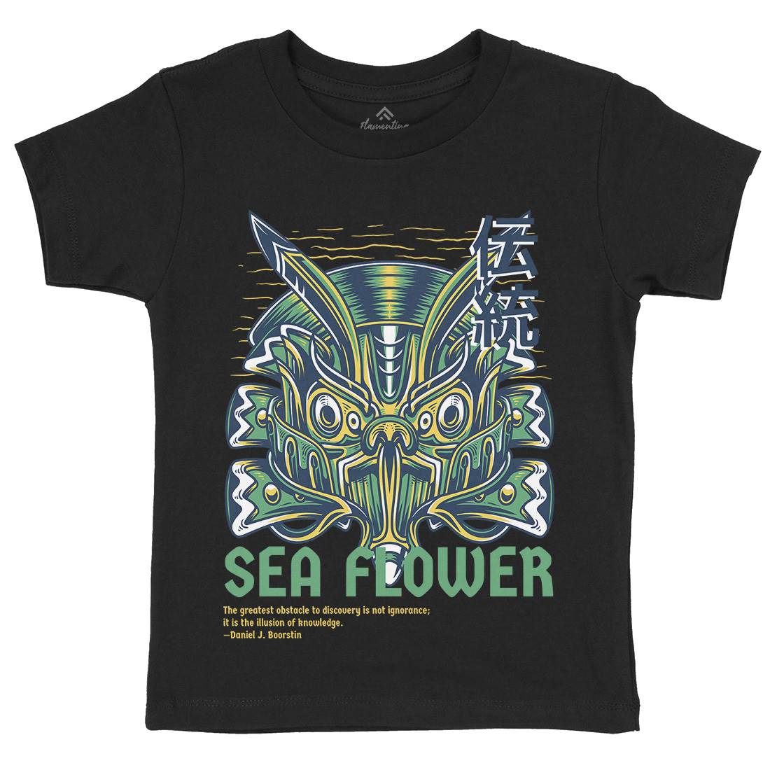 Sea Flower Kids Organic Crew Neck T-Shirt Navy D810