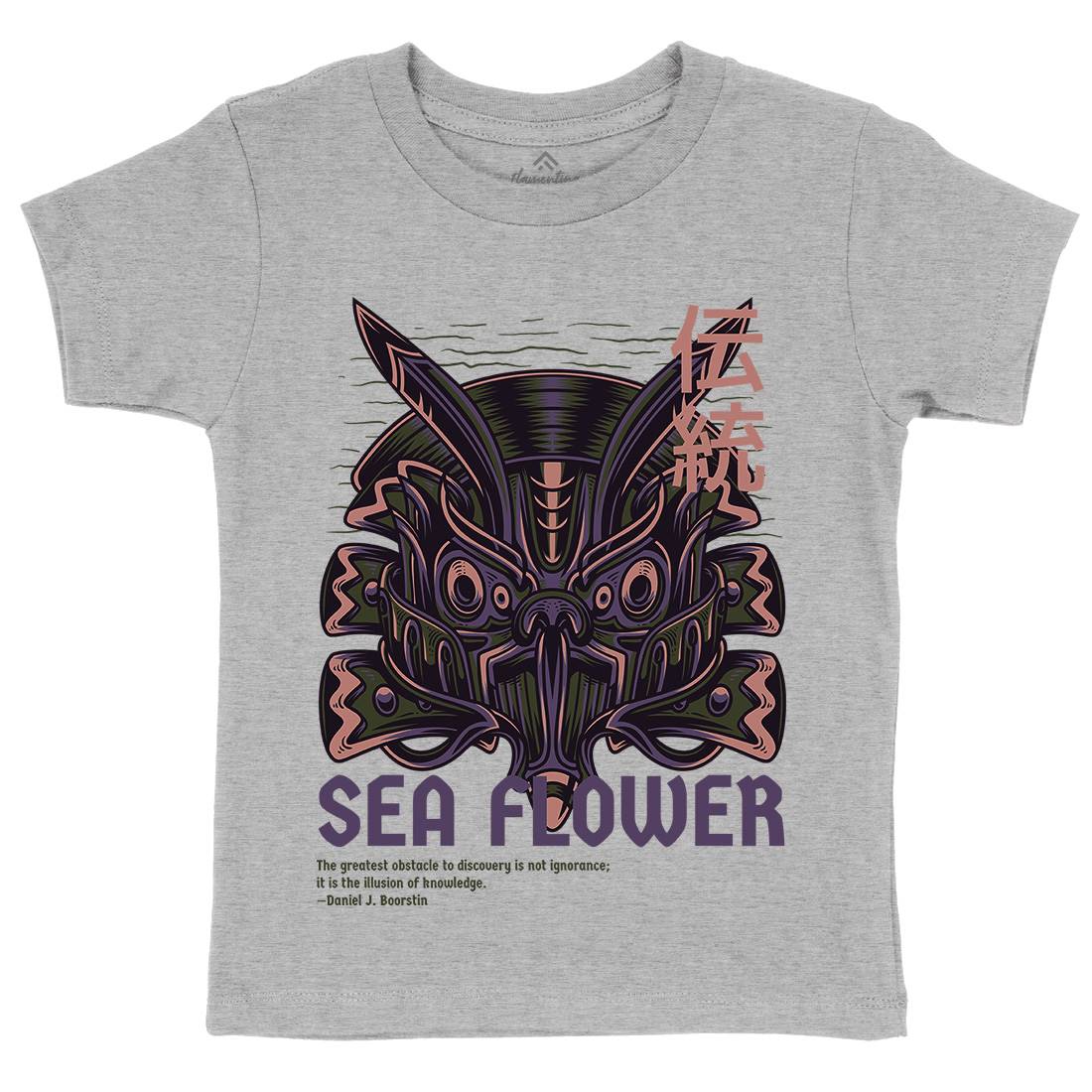 Sea Flower Kids Crew Neck T-Shirt Navy D810