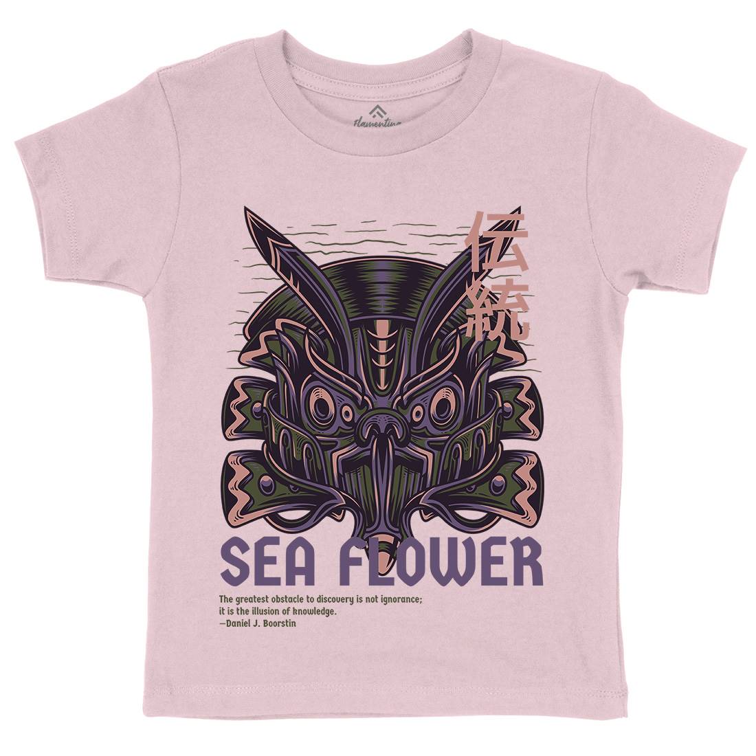 Sea Flower Kids Crew Neck T-Shirt Navy D810