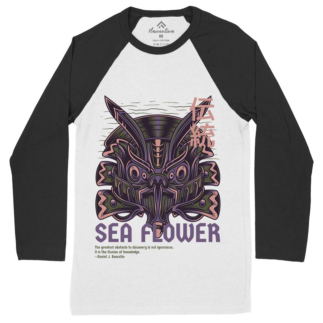 Sea Flower Mens Long Sleeve Baseball T-Shirt Navy D810