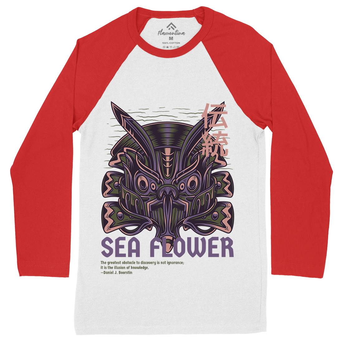 Sea Flower Mens Long Sleeve Baseball T-Shirt Navy D810