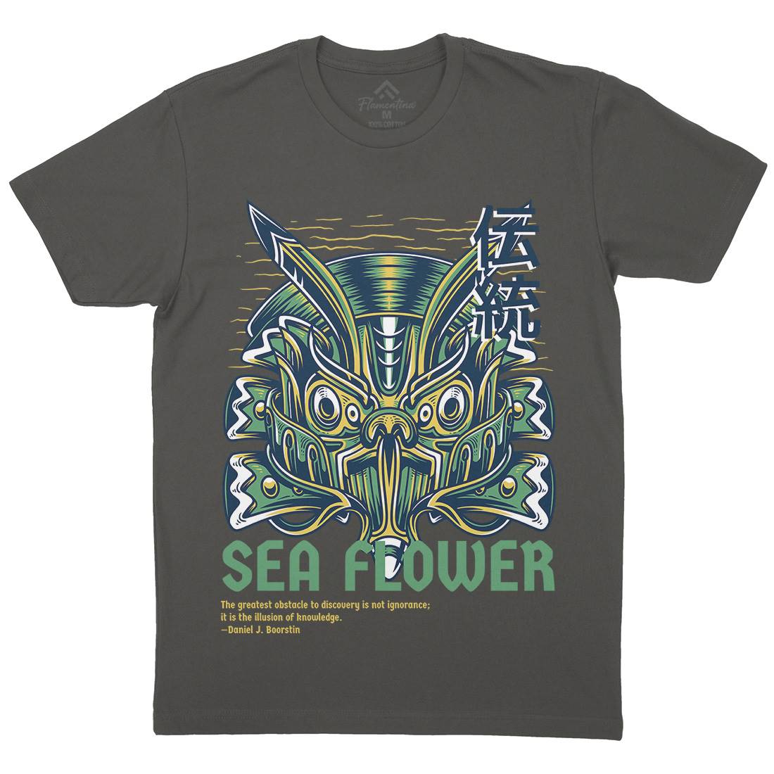 Sea Flower Mens Crew Neck T-Shirt Navy D810