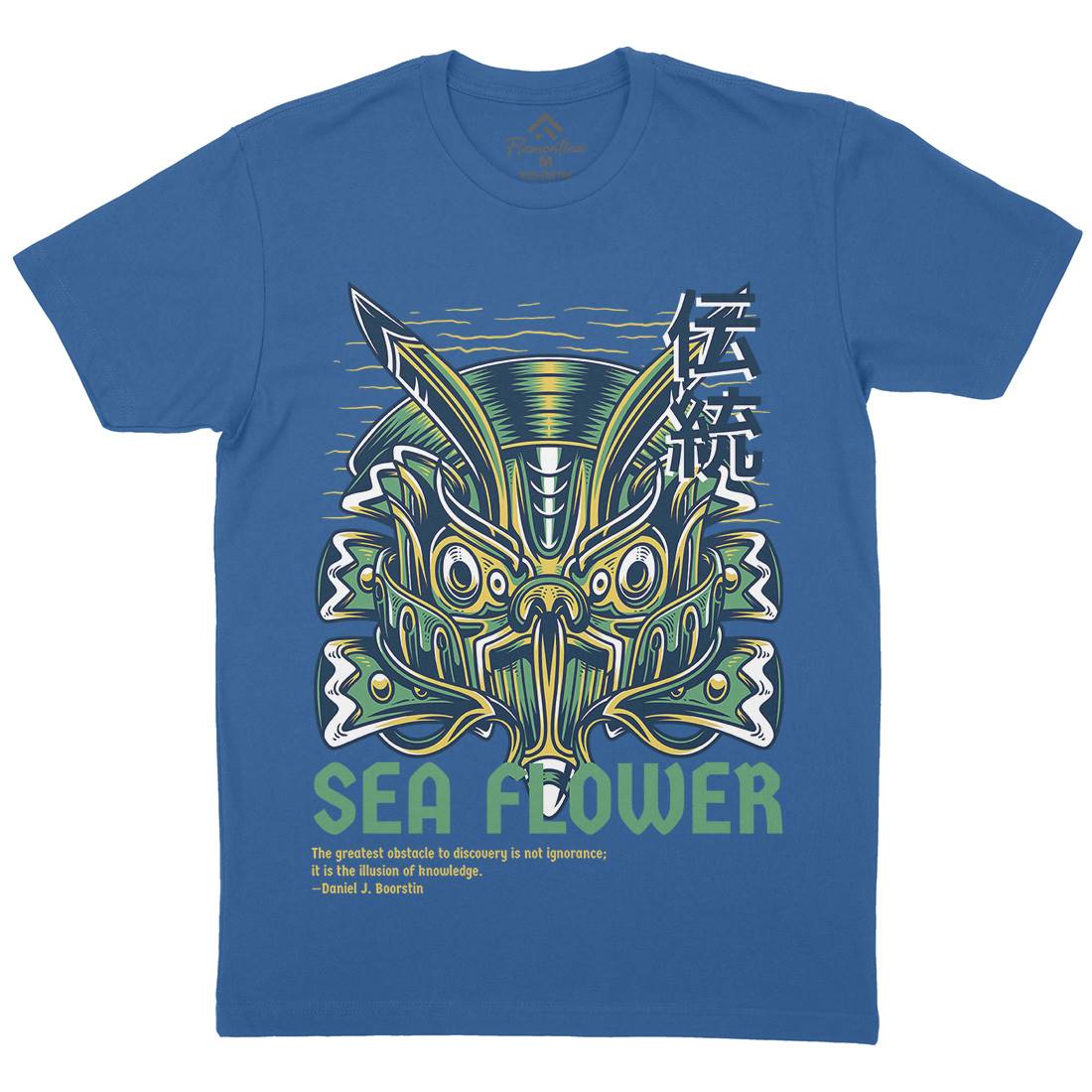 Sea Flower Mens Crew Neck T-Shirt Navy D810