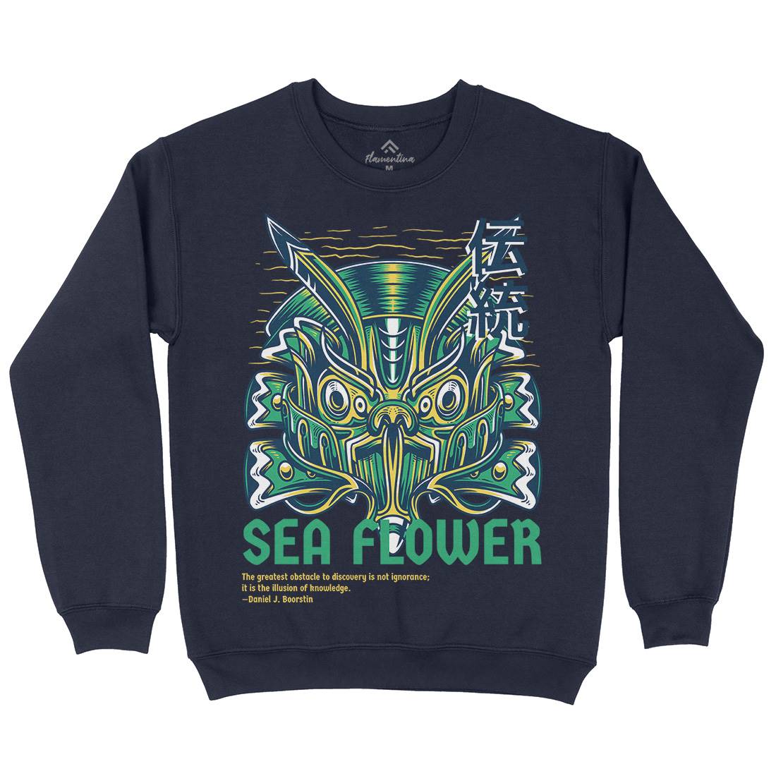 Sea Flower Kids Crew Neck Sweatshirt Navy D810