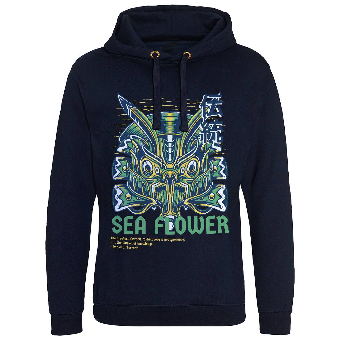 Sea Flower Mens Hoodie Without Pocket Navy D810
