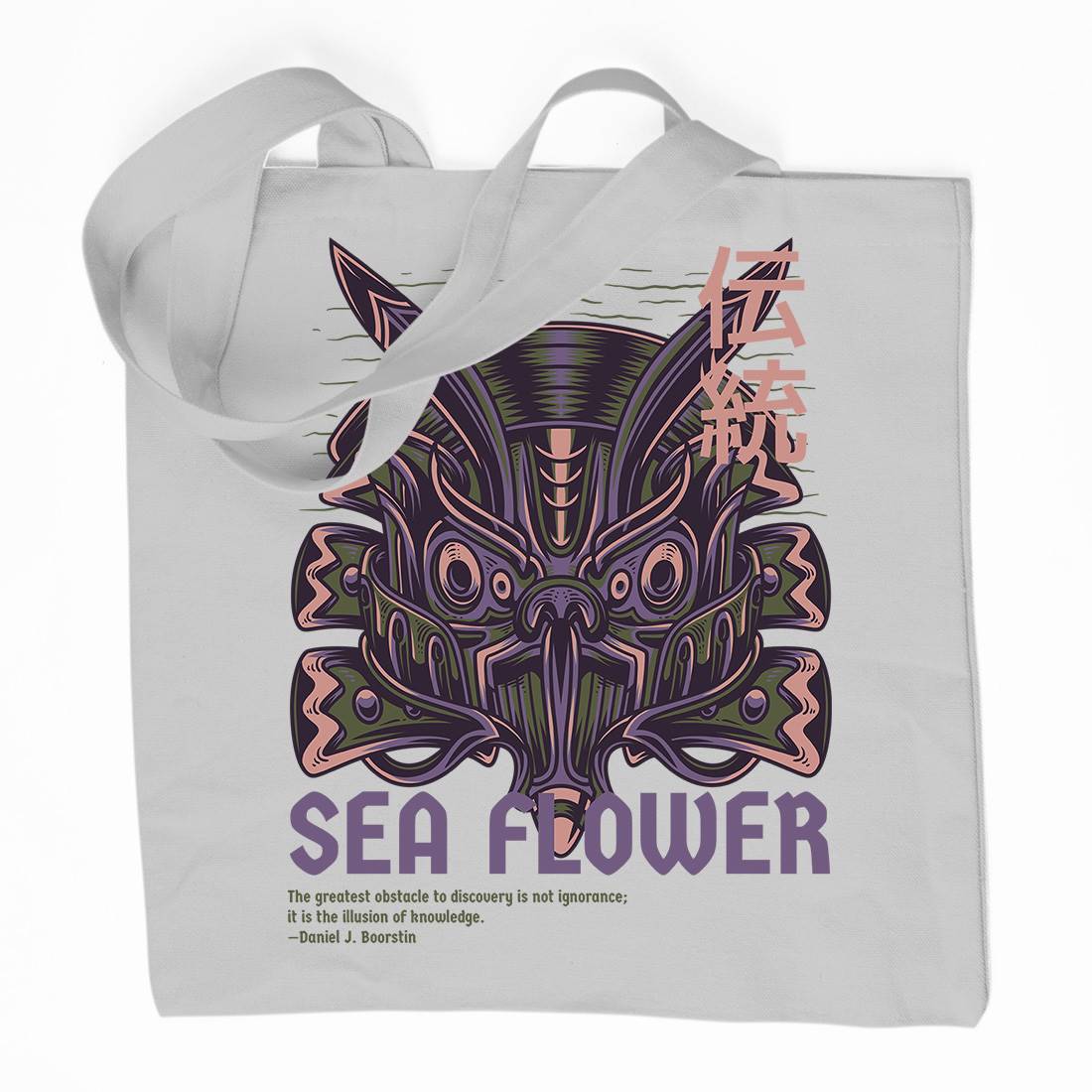 Sea Flower Organic Premium Cotton Tote Bag Navy D810