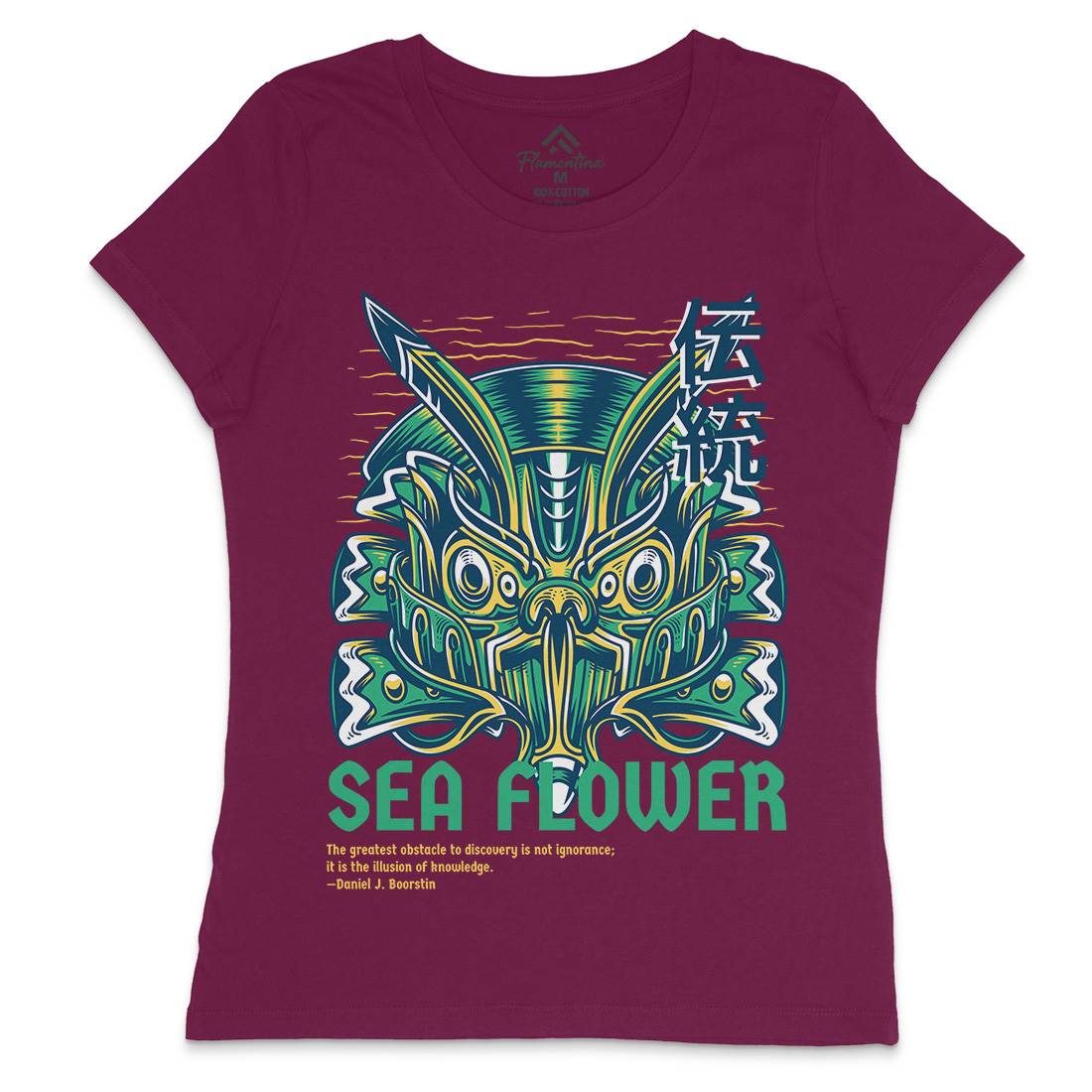 Sea Flower Womens Crew Neck T-Shirt Navy D810