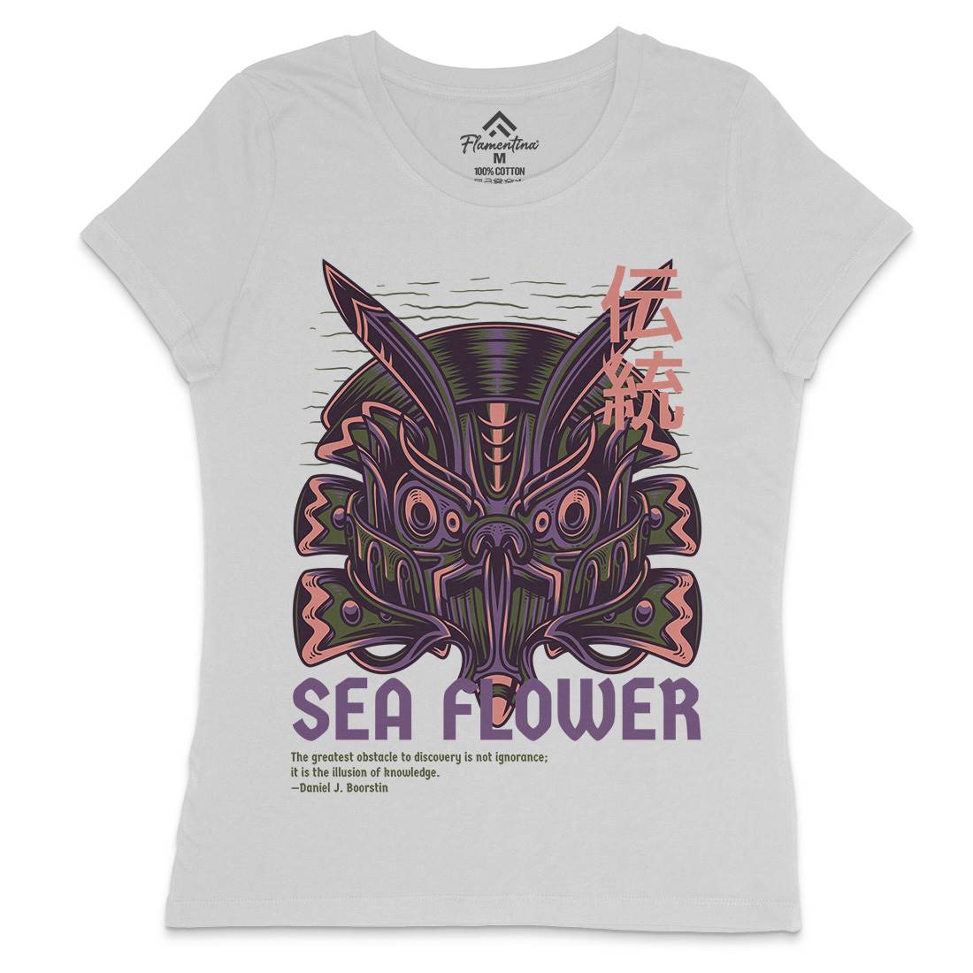 Sea Flower Womens Crew Neck T-Shirt Navy D810