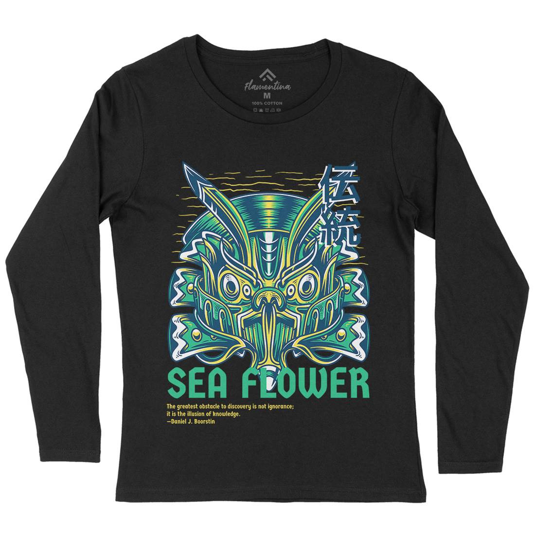 Sea Flower Womens Long Sleeve T-Shirt Navy D810
