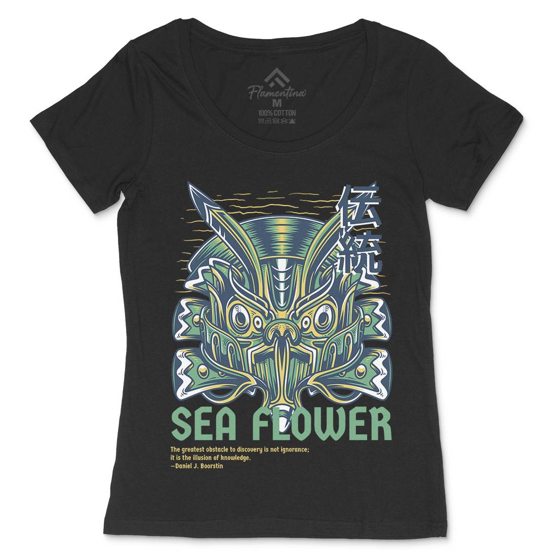 Sea Flower Womens Scoop Neck T-Shirt Navy D810