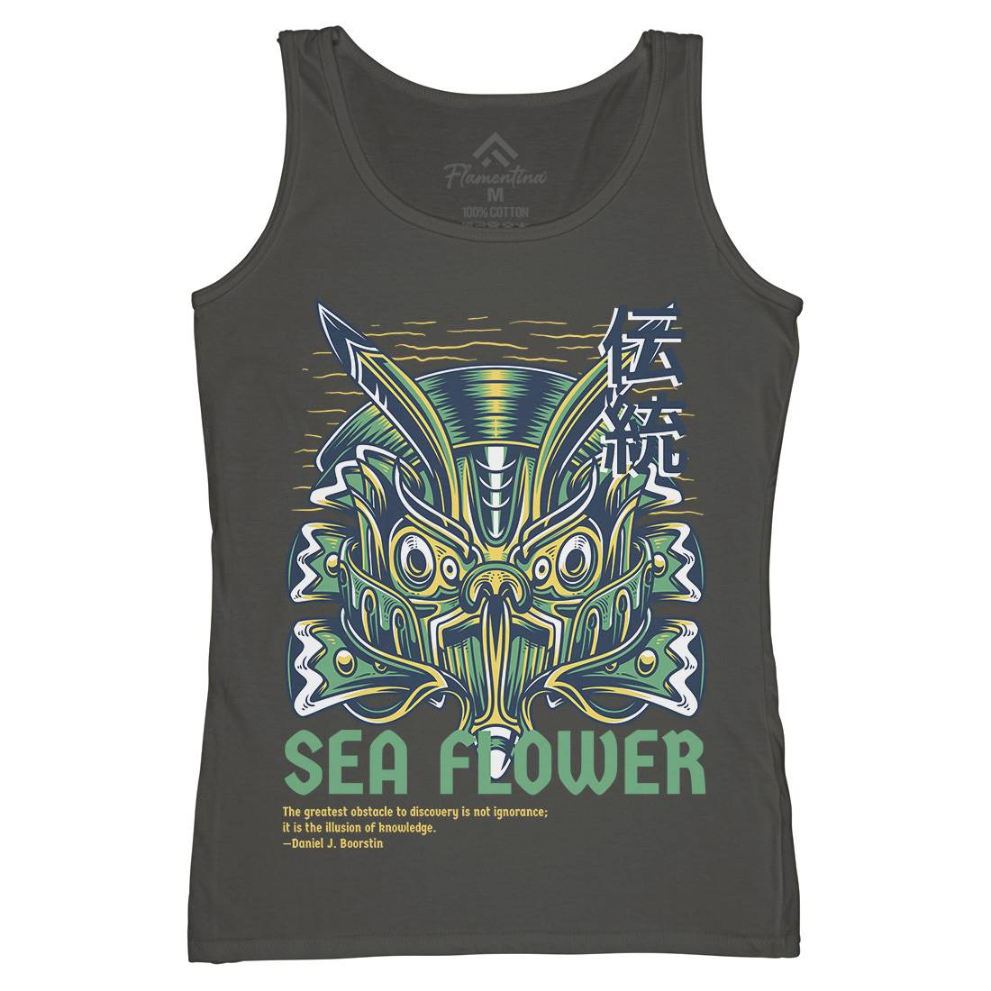 Sea Flower Womens Organic Tank Top Vest Navy D810