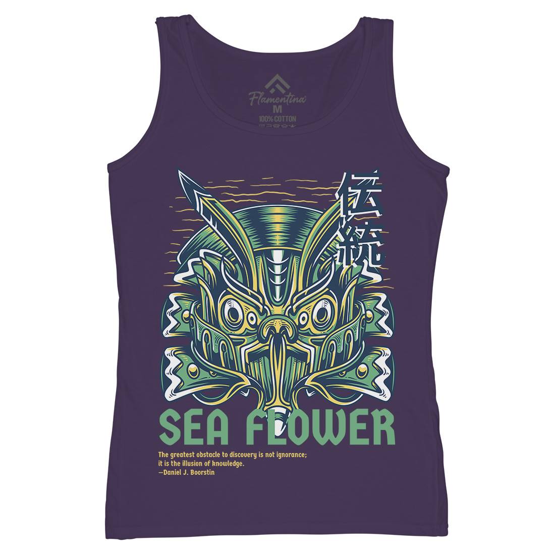 Sea Flower Womens Organic Tank Top Vest Navy D810